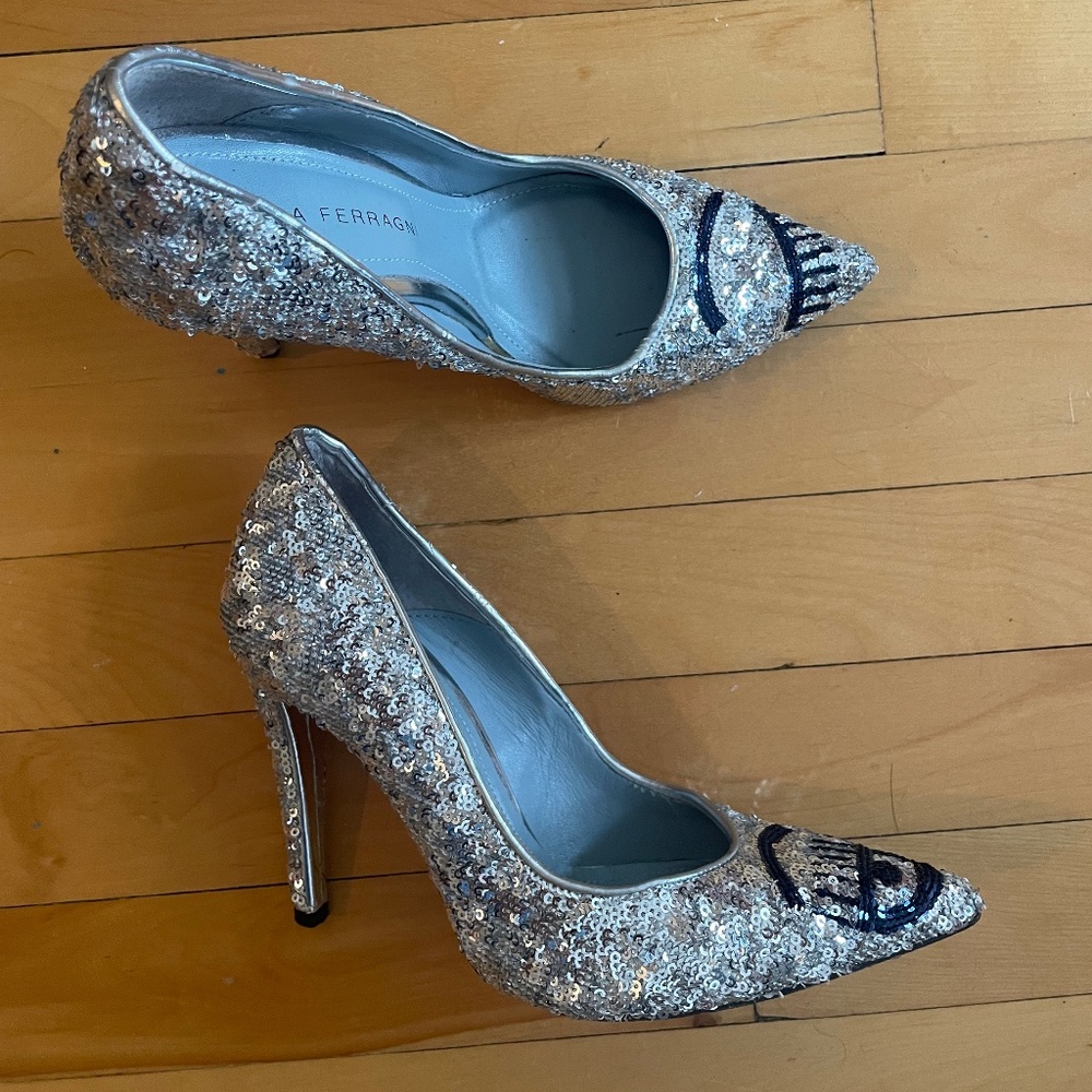 Chaira Ferragni silver sequins high heels